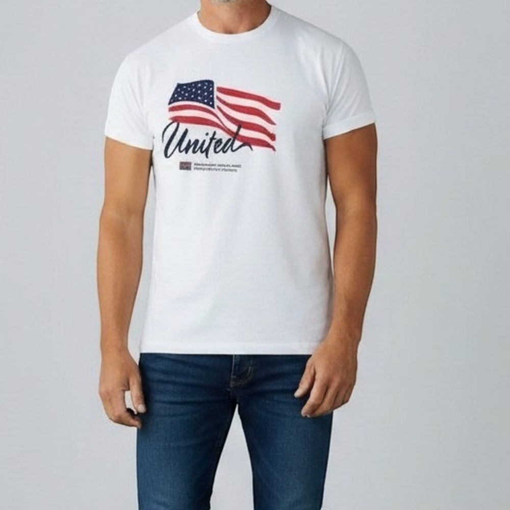 Bayside USO United USA Flag Military Support Graphic Tee Mens Large White Shirt